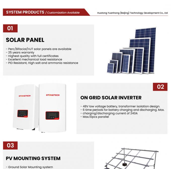 Htonetech 5kw Hybrid Solar Inverter on Grid System Solar Panel 340W China Factory 8kw 10kw 15kw on Grid Solar Energy System 5000W